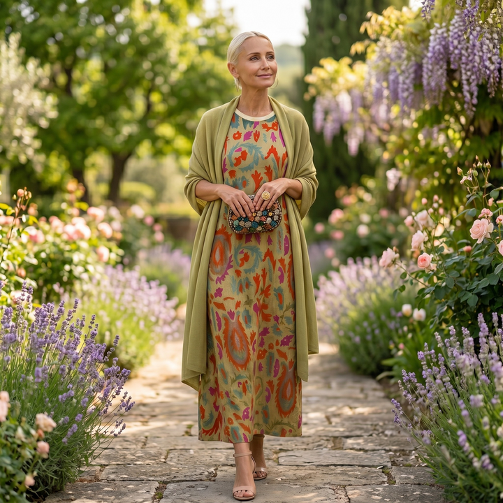 Lilith - Coordinato con abito midi stampato e cardigan lungo