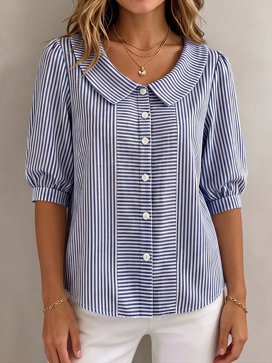 Xandria - Blusa a righe con chiusura a bottoni