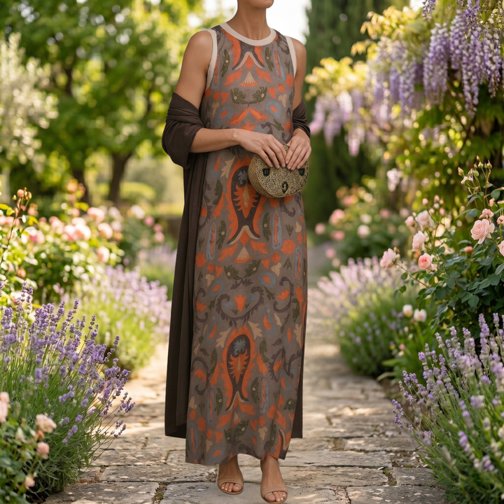 Lilith - Coordinato con abito midi stampato e cardigan lungo