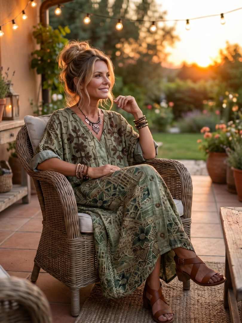 Roselisse - Abito midi leggero con bottoni frontali