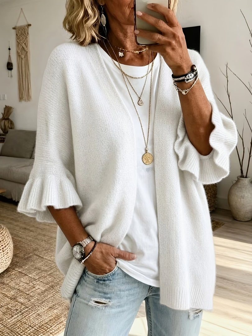 Acelynn - Cardigan con maniche a volant dal tocco morbido