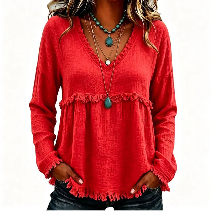 Ariselle - Blusa con frange a V