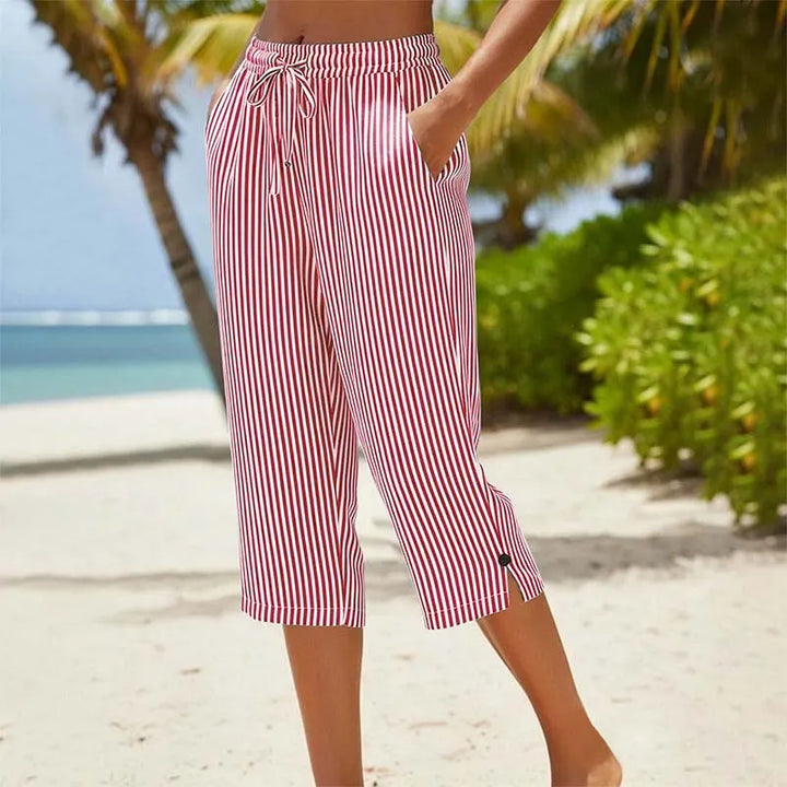 Roselina - Pantaloni capri a righe con coulisse