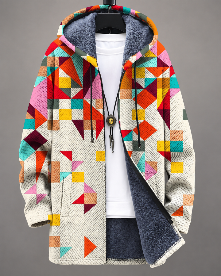 Betha - Giacca con cappuccio foderata in peluche a motivo geometrico
