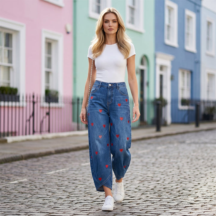 Arabella - Jeans a gamba a botte con stampa a cuori