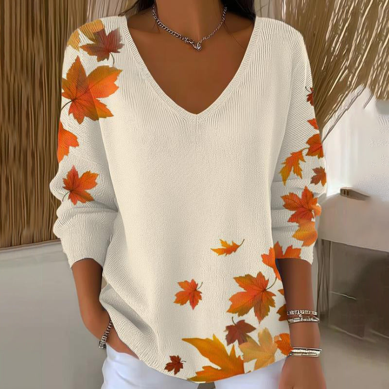 Carivella - Maglione a vestibilità rilassata con motivo foglia d'acero