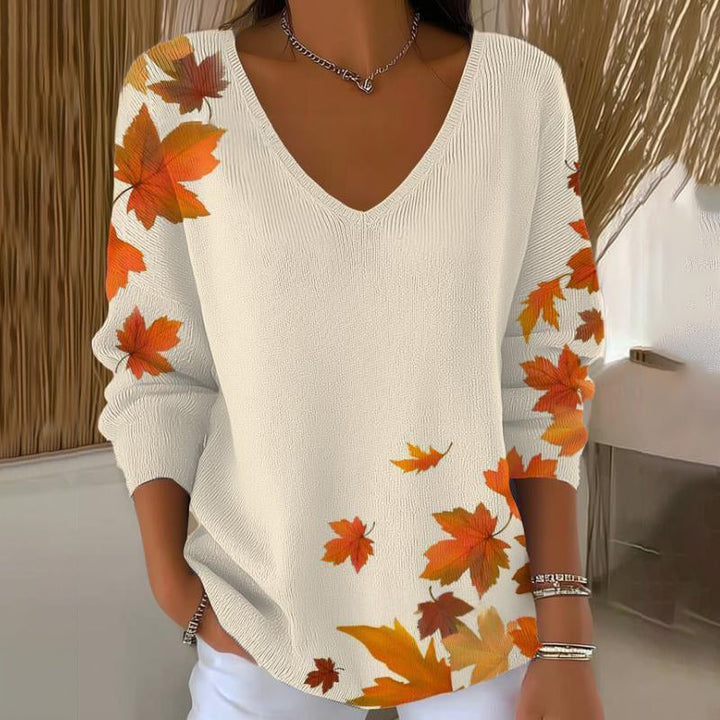 Carivella - Maglione a vestibilità rilassata con motivo foglia d'acero