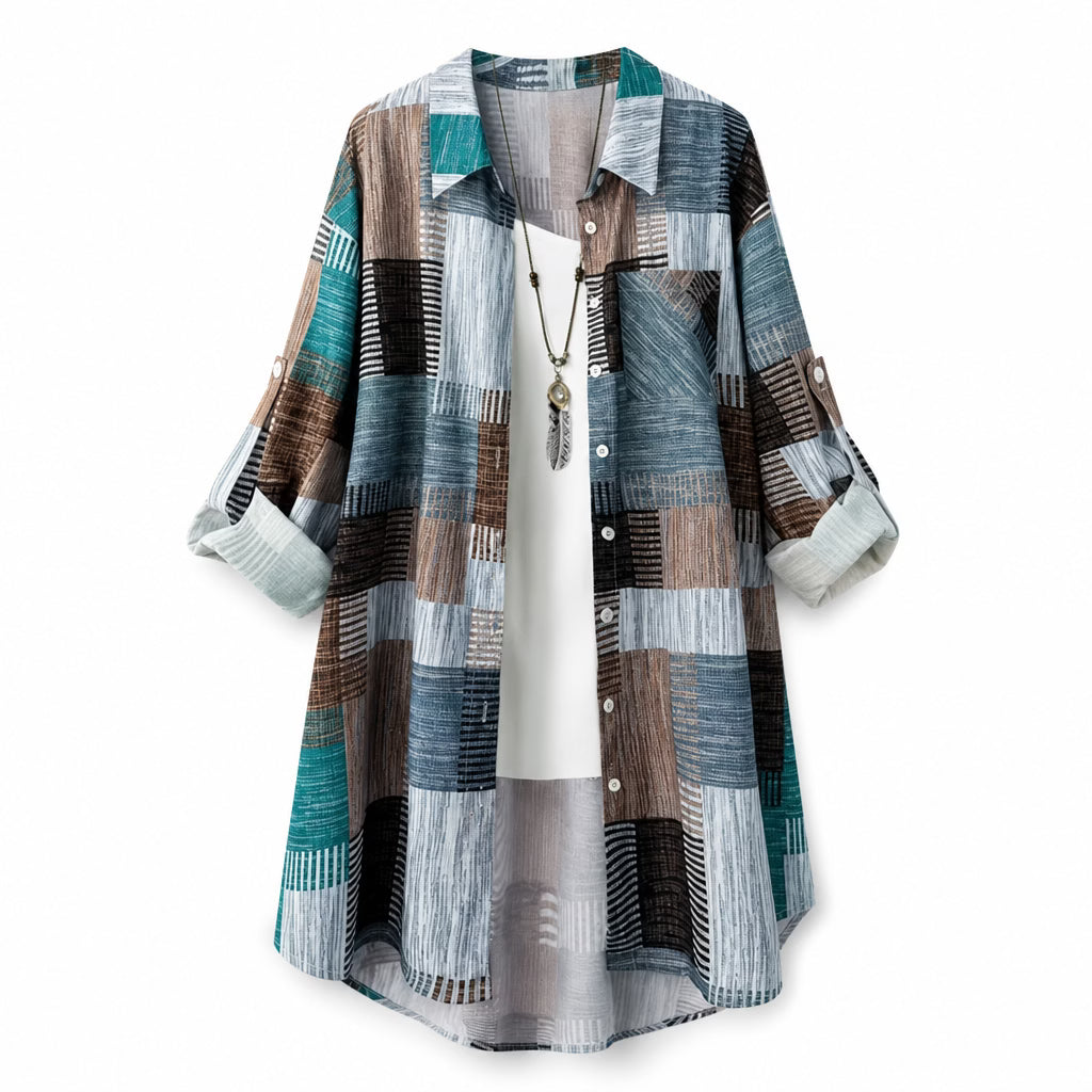 Nia - Sovracamicia lunga con stampa patchwork