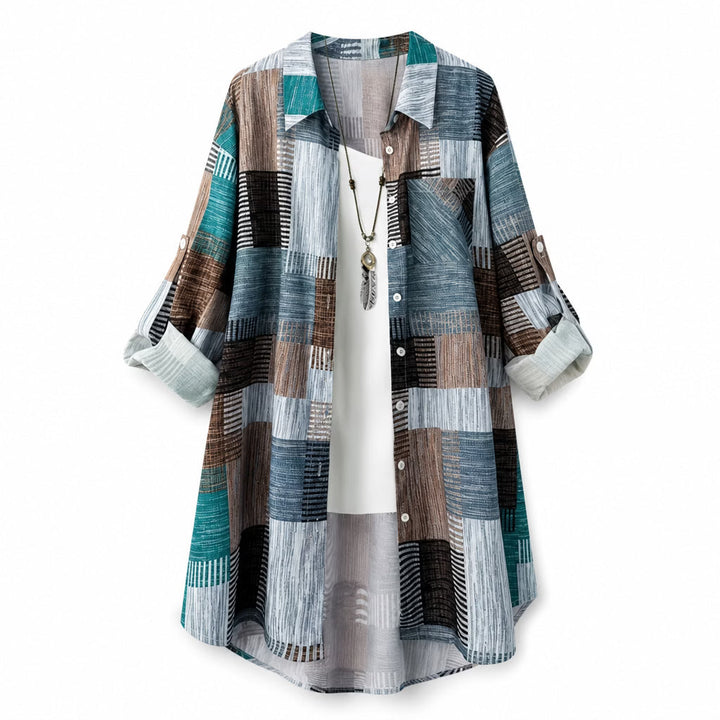 Nia - Sovracamicia lunga con stampa patchwork