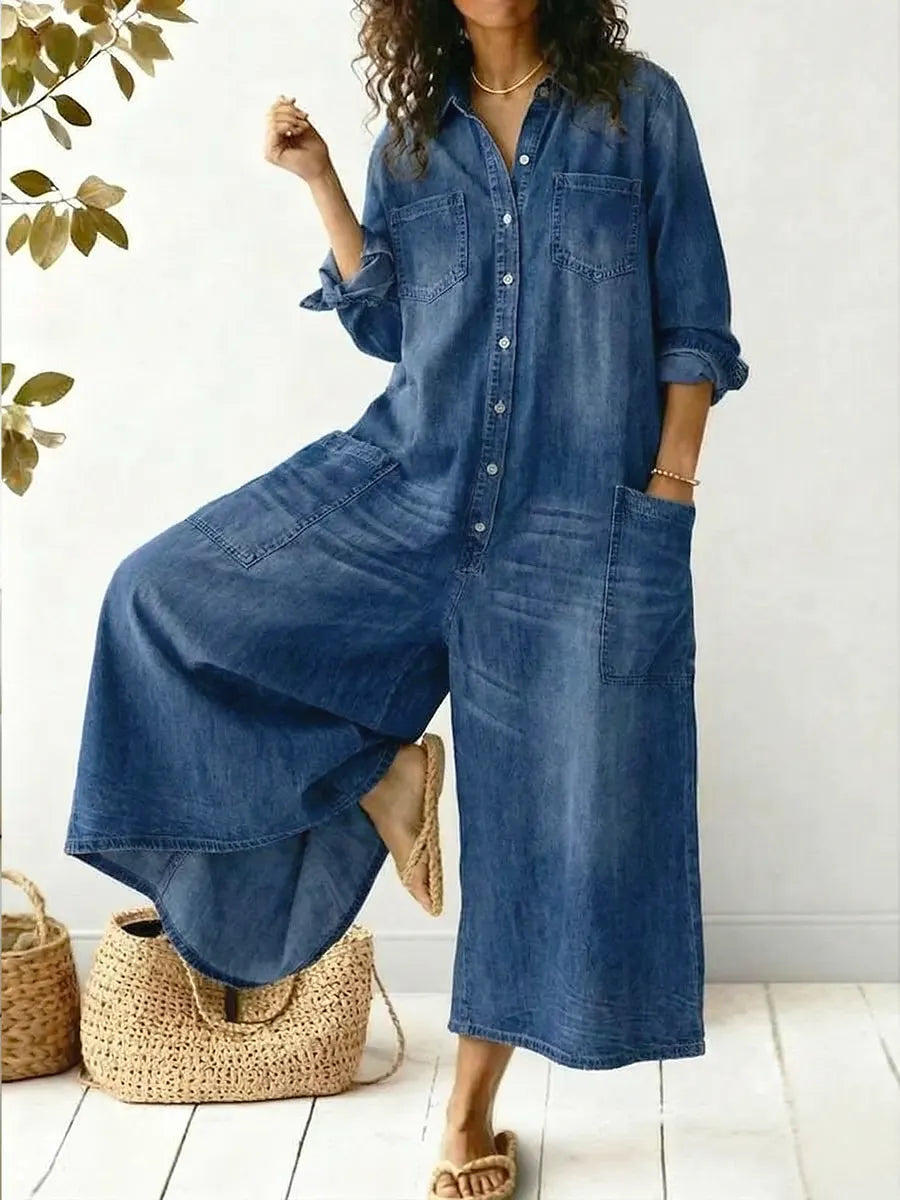 Aminta - Tuta in denim a gamba ampia