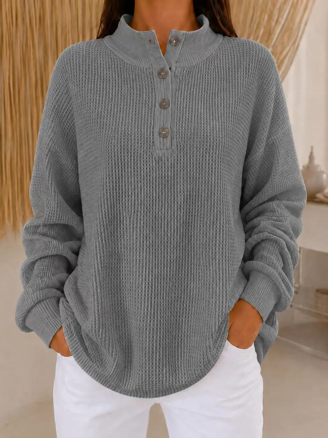 Belliora - Maglione in maglia testurizzata con collo a bottoni