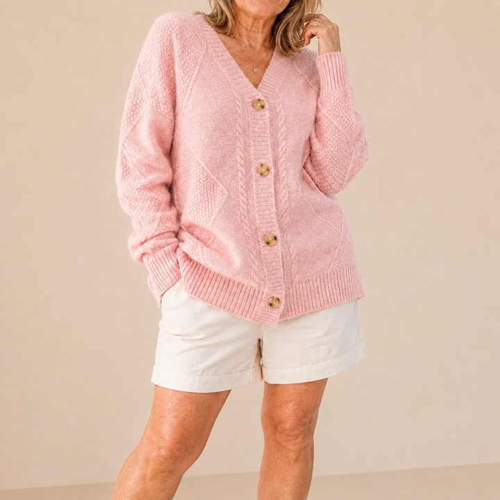 Halcyon - Cardigan in maglia con bottoni, morbido al tatto