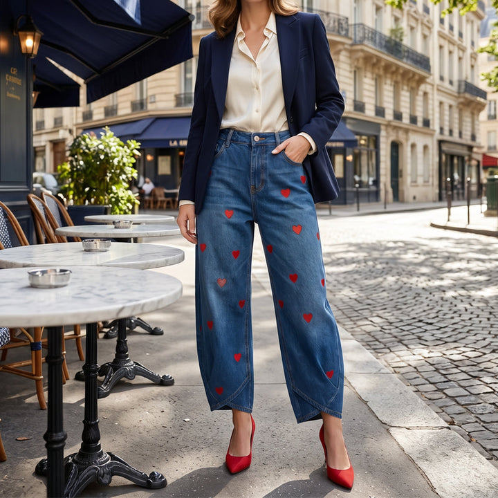 Arabella - Jeans a gamba a botte con stampa a cuori