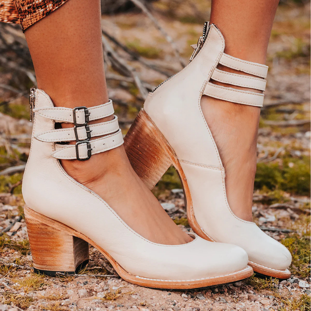 Philomena - Scarpe con tacco e cinturino alla caviglia in pelle effetto vintage