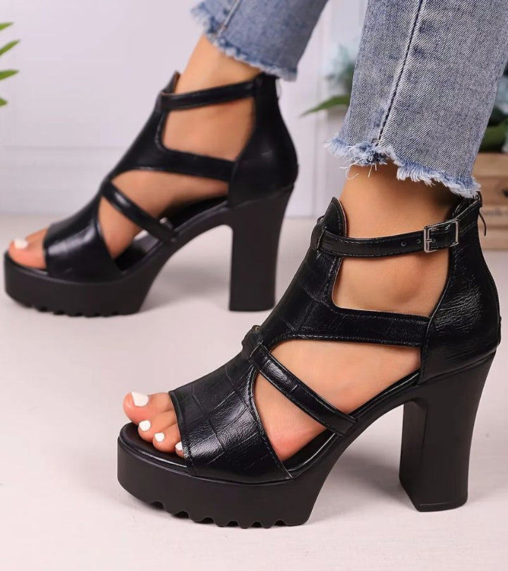 Elestine - Sandali gladiatore con plateau scolpito