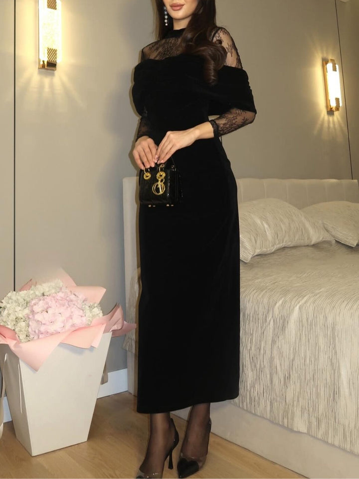 Briony - Abito da sera in pizzo con scollo Bardot