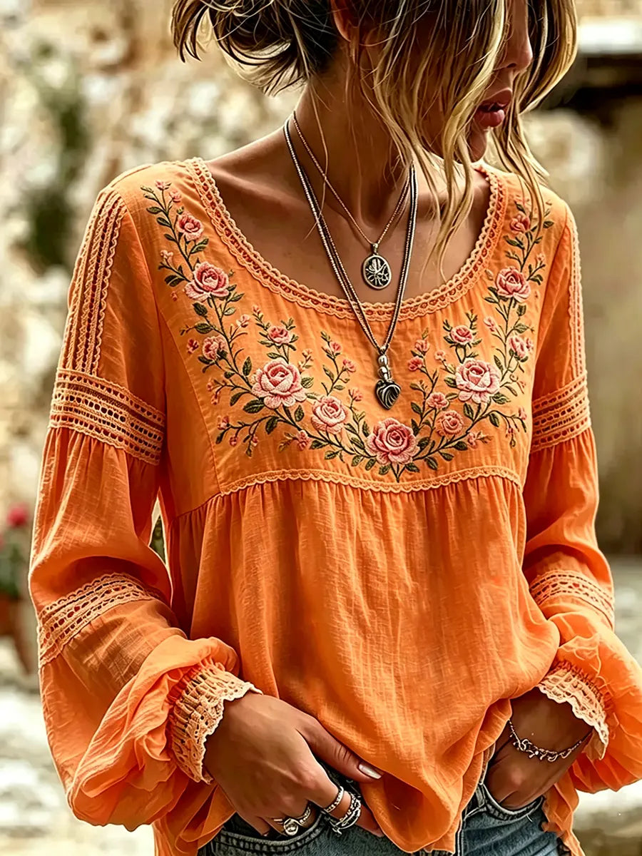 Tressalia - Blusa ricamata in lino