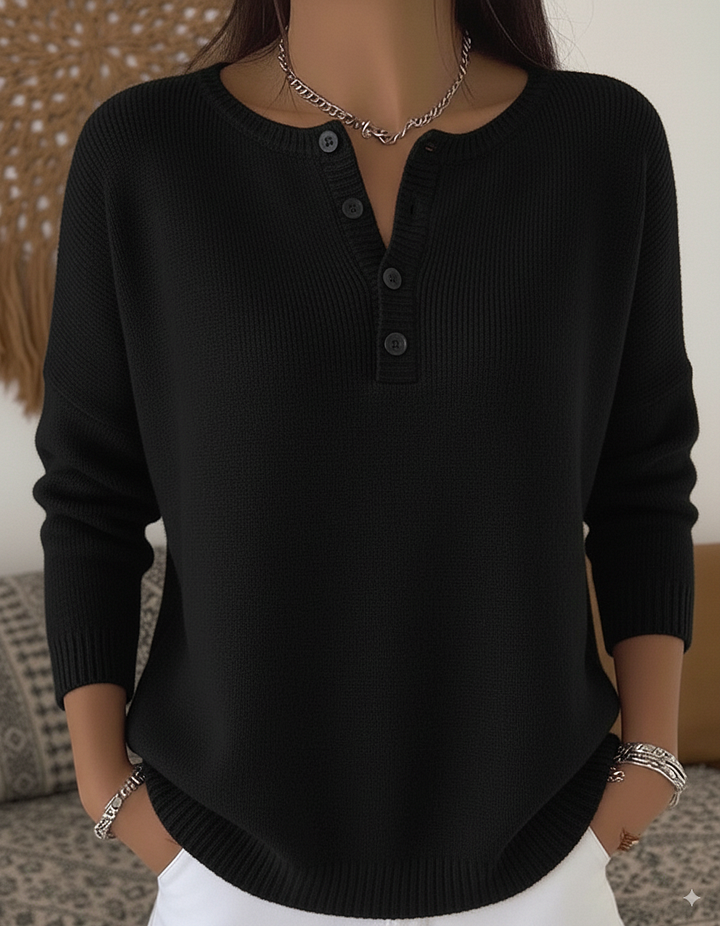 Belen - Felpa con scollo Henley morbida al tatto