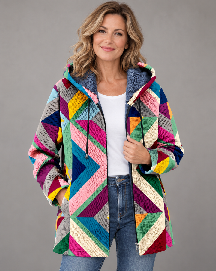 Betha - Giacca con cappuccio foderata in peluche a motivo geometrico