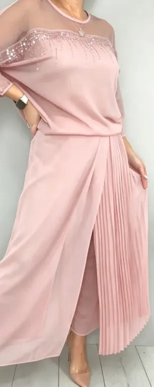 Caia - Coordinato due pezzi con pantaloni plissé decorati