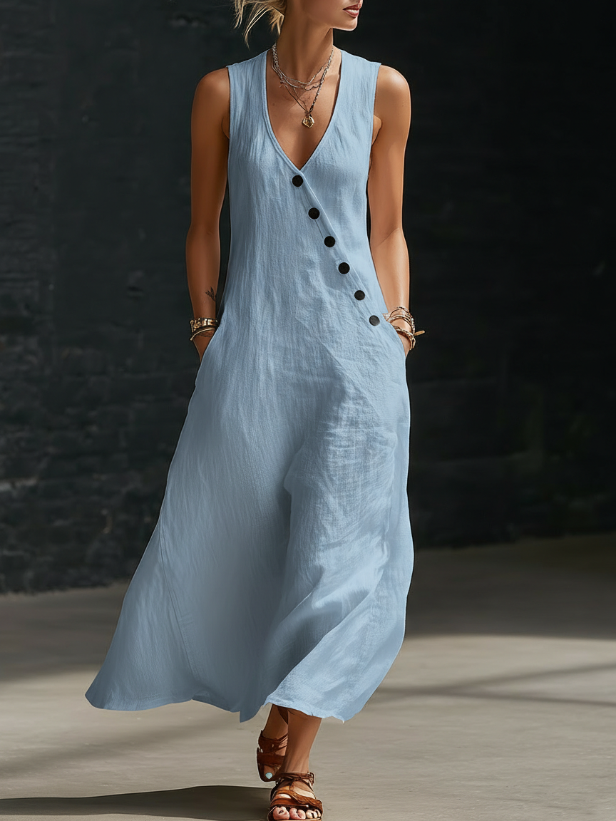 Elaria - Abito midi a maniche lunghe con scollo a V strutturato
