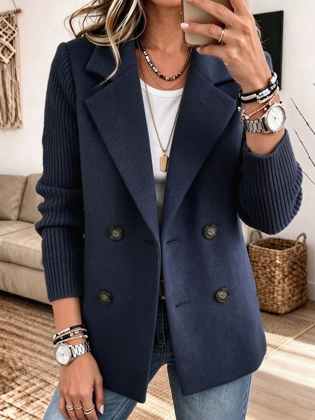 Adalene - Blazer doppiopetto con maniche in maglia