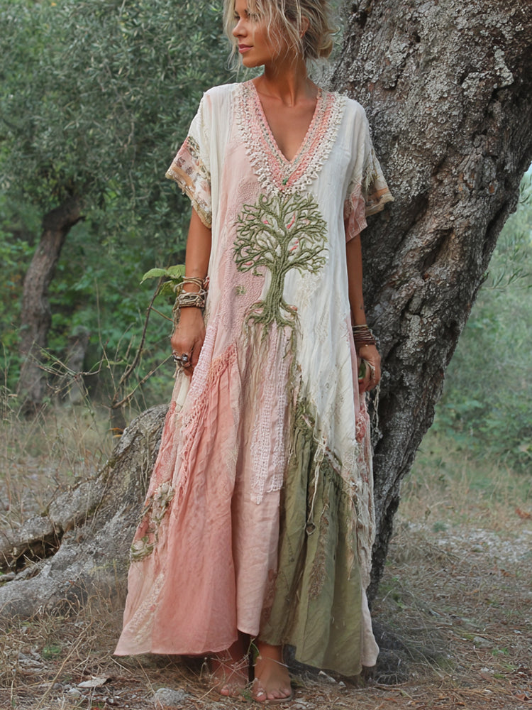 Carivienne - Abito lungo vintage con stampa albero