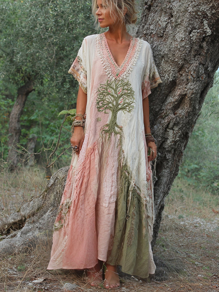 Carivienne - Abito lungo vintage con stampa albero