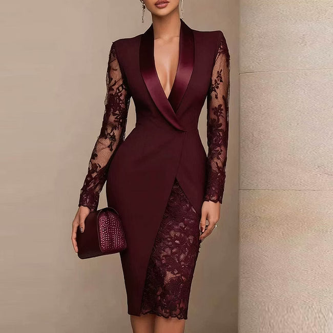 Menna - Abito midi elegante con maniche in pizzo