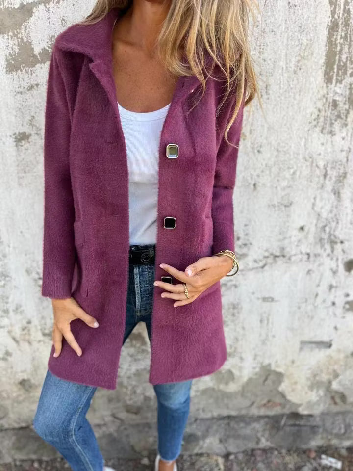 Fia - Cappotto lungo con bottone frontale effetto Soft Touch
