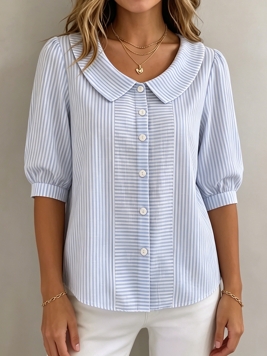Xandria - Blusa a righe con chiusura a bottoni