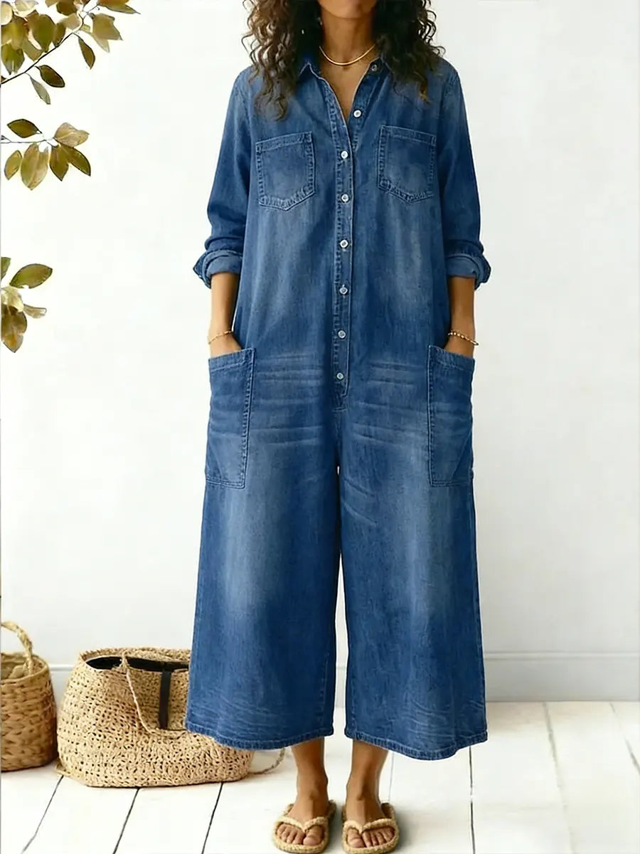 Aminta - Tuta in denim a gamba ampia