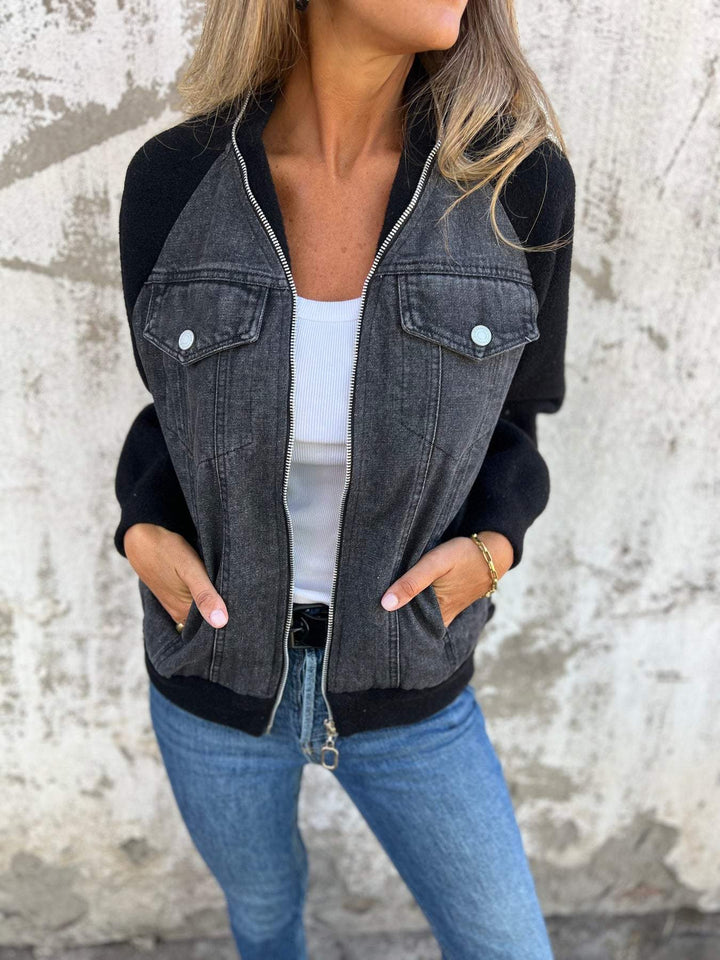 Alinique - Bomber in denim a maglia morbida