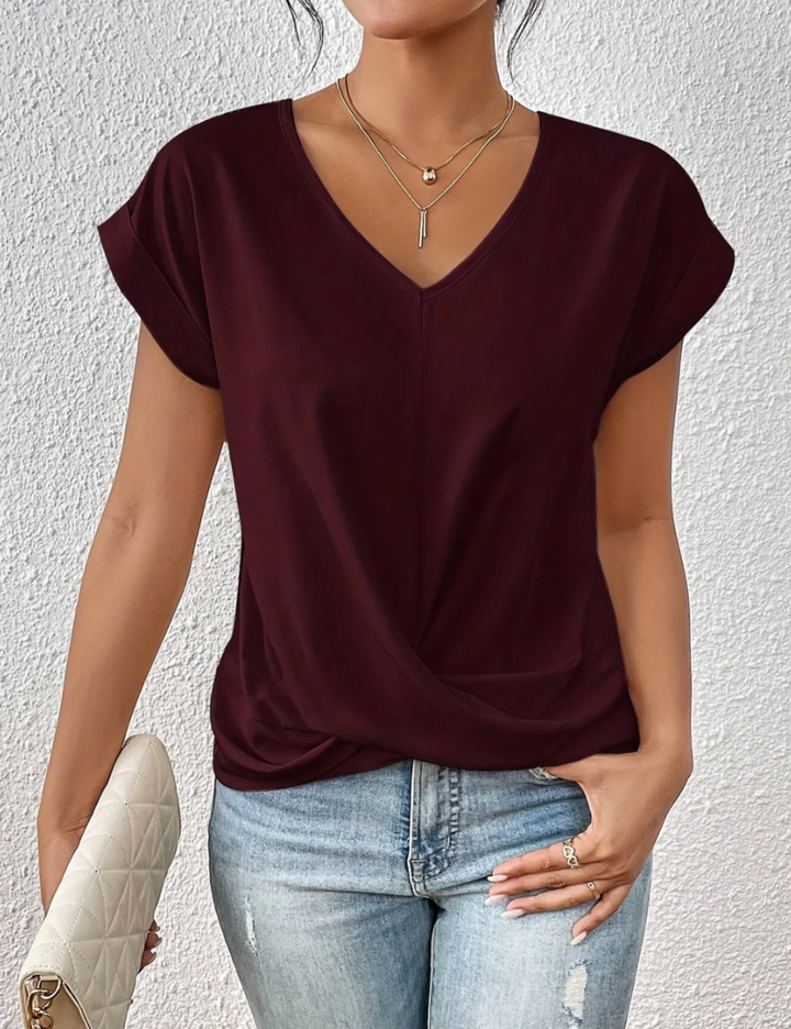 Tirenne - Blusa fluida drappeggiata con scollo a V