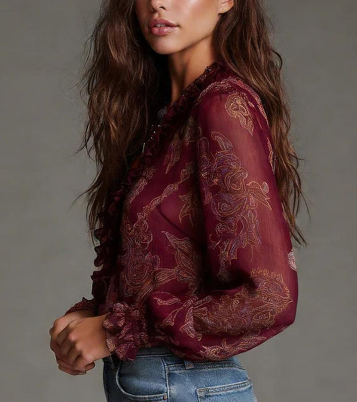 Taviana - Blusa con ruches, zip frontale e mano morbida