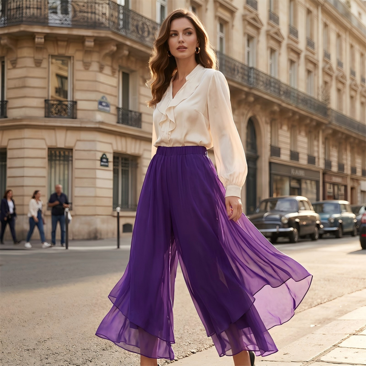 Hope - Pantaloni palazzo con sovrapposizione in chiffon