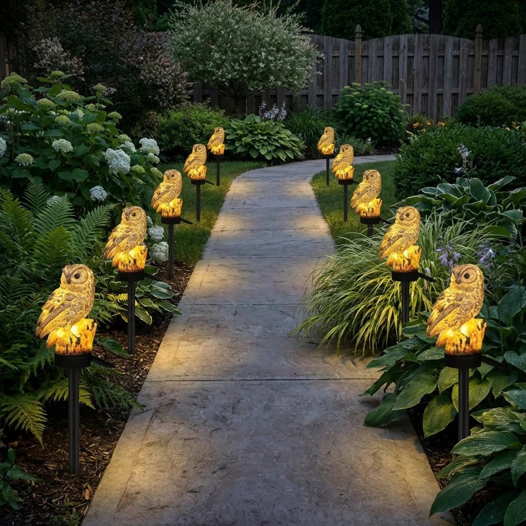 Amora - Lampada da giardino decorativa a forma di gufo
