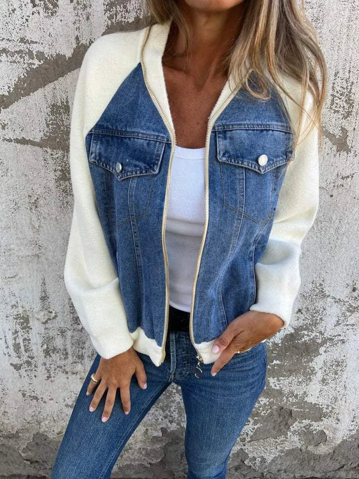Alinique - Bomber in denim a maglia morbida