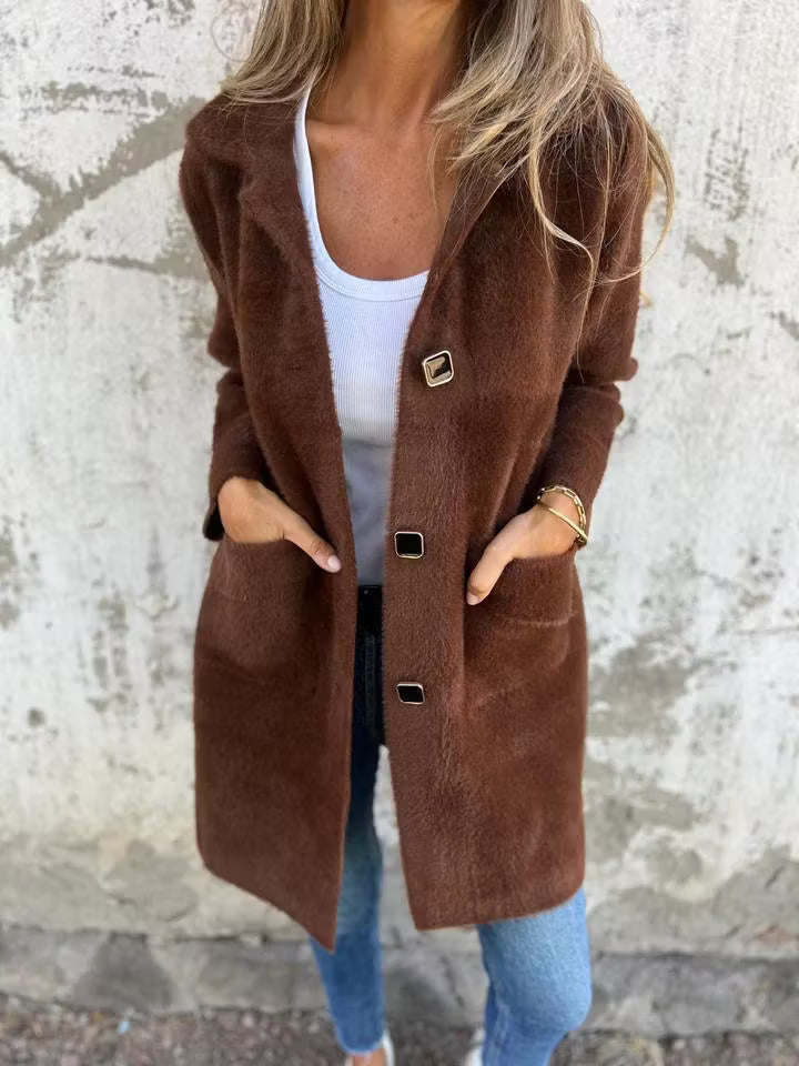 Fia - Cappotto lungo con bottone frontale effetto Soft Touch
