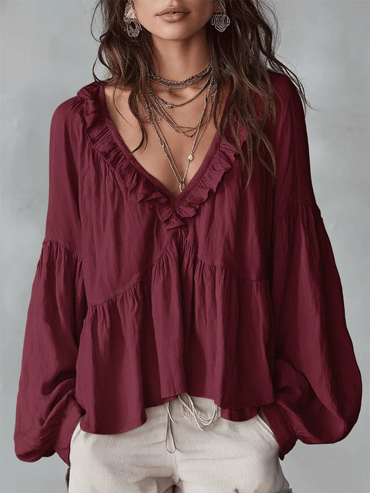 Narella - Blusa con scollo a V e rouches