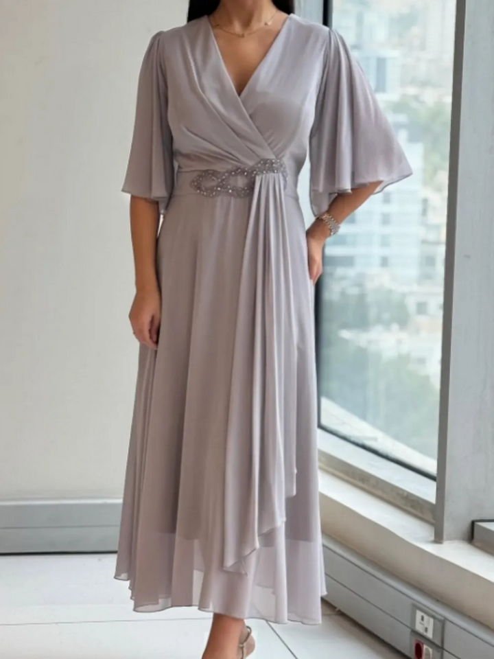 Celinette - Abito lungo in chiffon con vita di cristallo