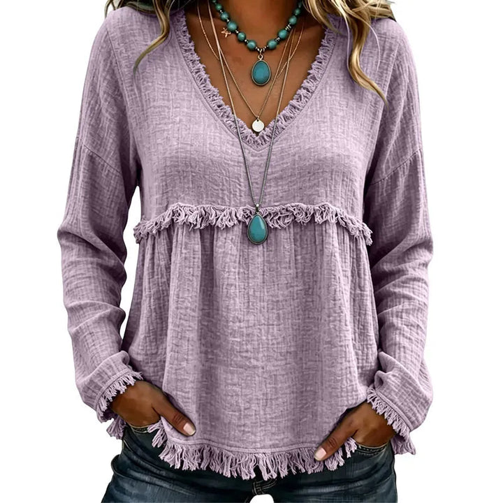 Ariselle - Blusa con frange a V