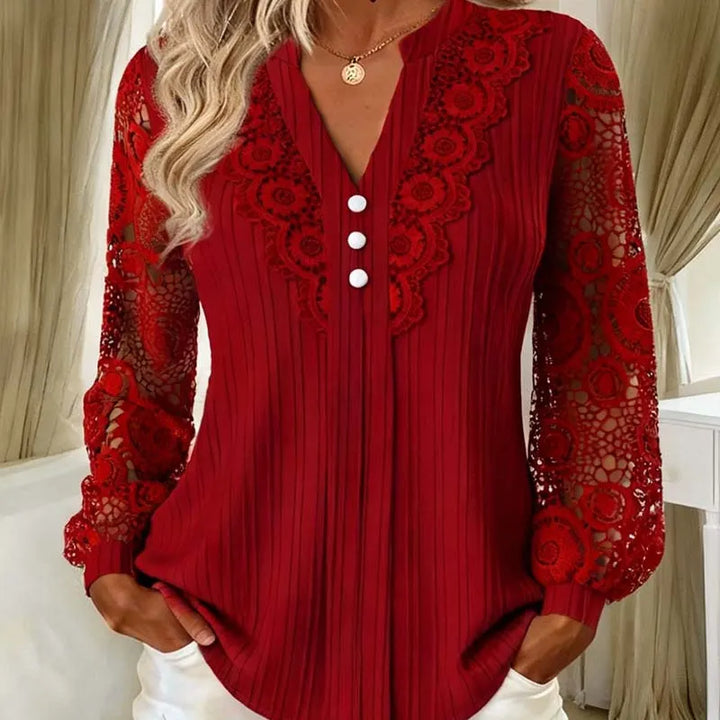 Brinoria - Blusa con maniche in pizzo e scollo a V