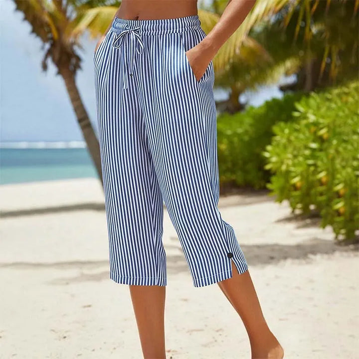 Roselina - Pantaloni capri a righe con coulisse