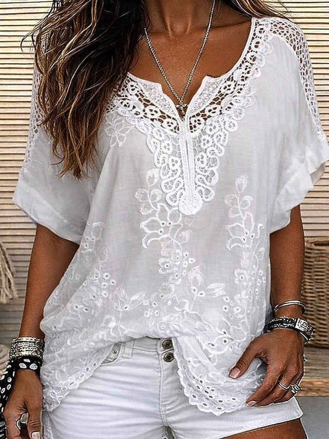 Ember - Blusa in pizzo ricamato con scollo a V