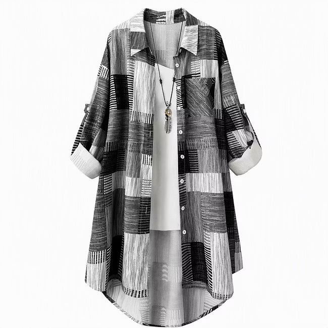 Nia - Sovracamicia lunga con stampa patchwork