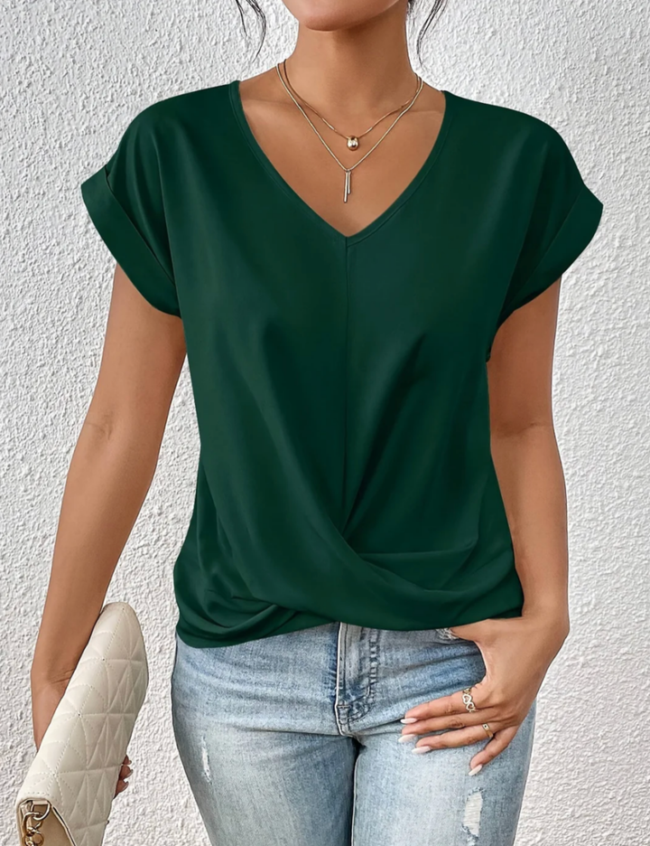 Tirenne - Blusa fluida drappeggiata con scollo a V