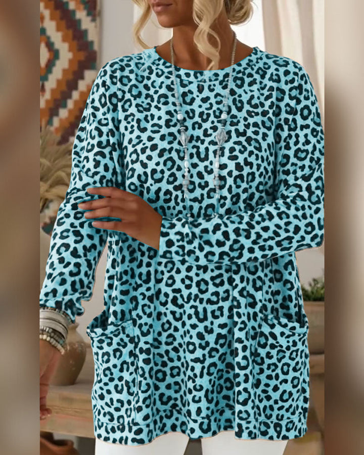 Primelia - Top a maniche lunghe leopardato, morbido al tatto