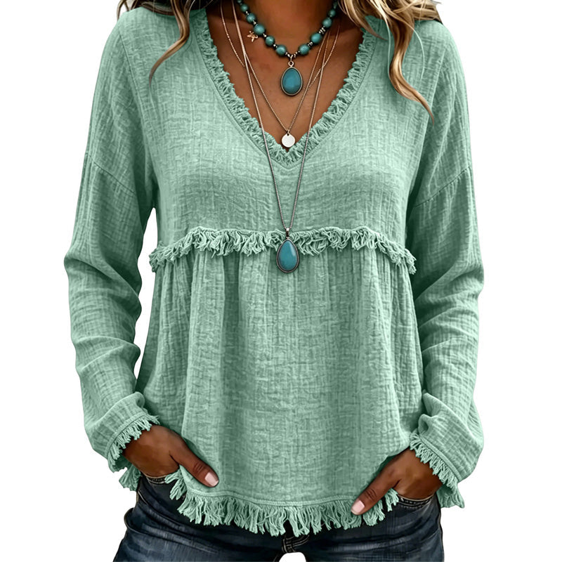 Ariselle - Blusa con frange a V