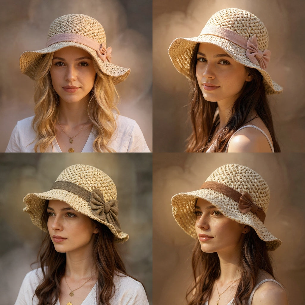 Coralie - Cappello a tesa larga artigianale con fiocco